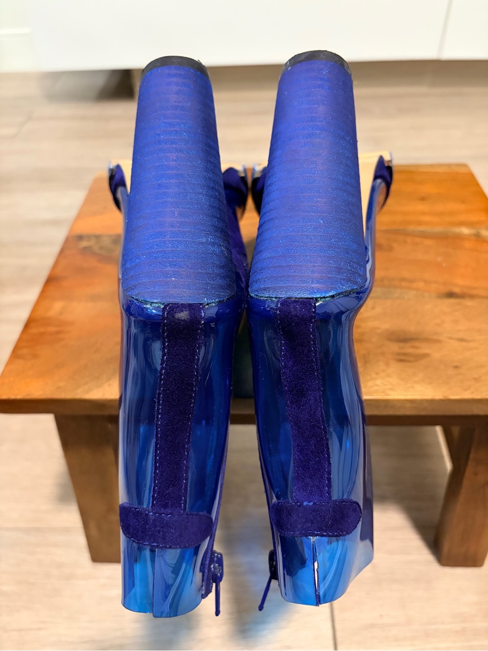 Jeffrey Campbell Blue Transparent Block Heel Ankle Boots - Picture 12 of 15